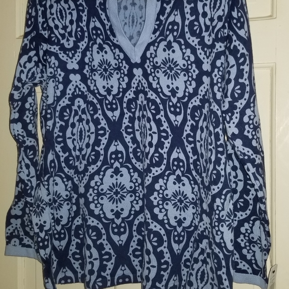 Mercer Studio Two Tone Blue  V Neck New Large - Picture 1 of 4